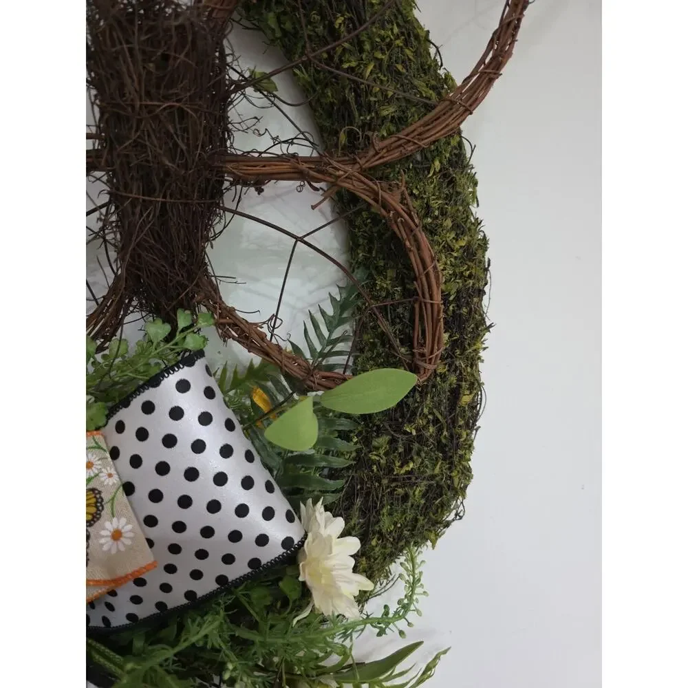 Handmade Butterfly Springtime Moss Daisy Wreath